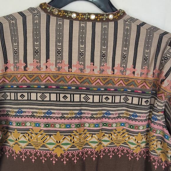 Limelight Brown Embroidered Split Hem Tunic Top Medium Lagenlook Boho Pakistan - Picture 6 of 10